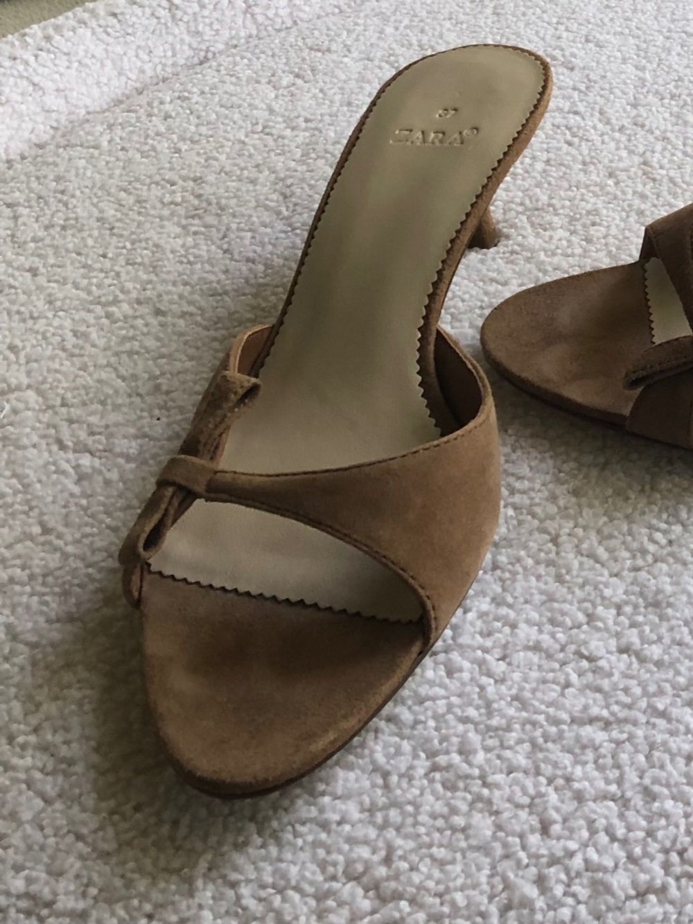 Zara Slide Sandal Suede Size 37 Color Camel.